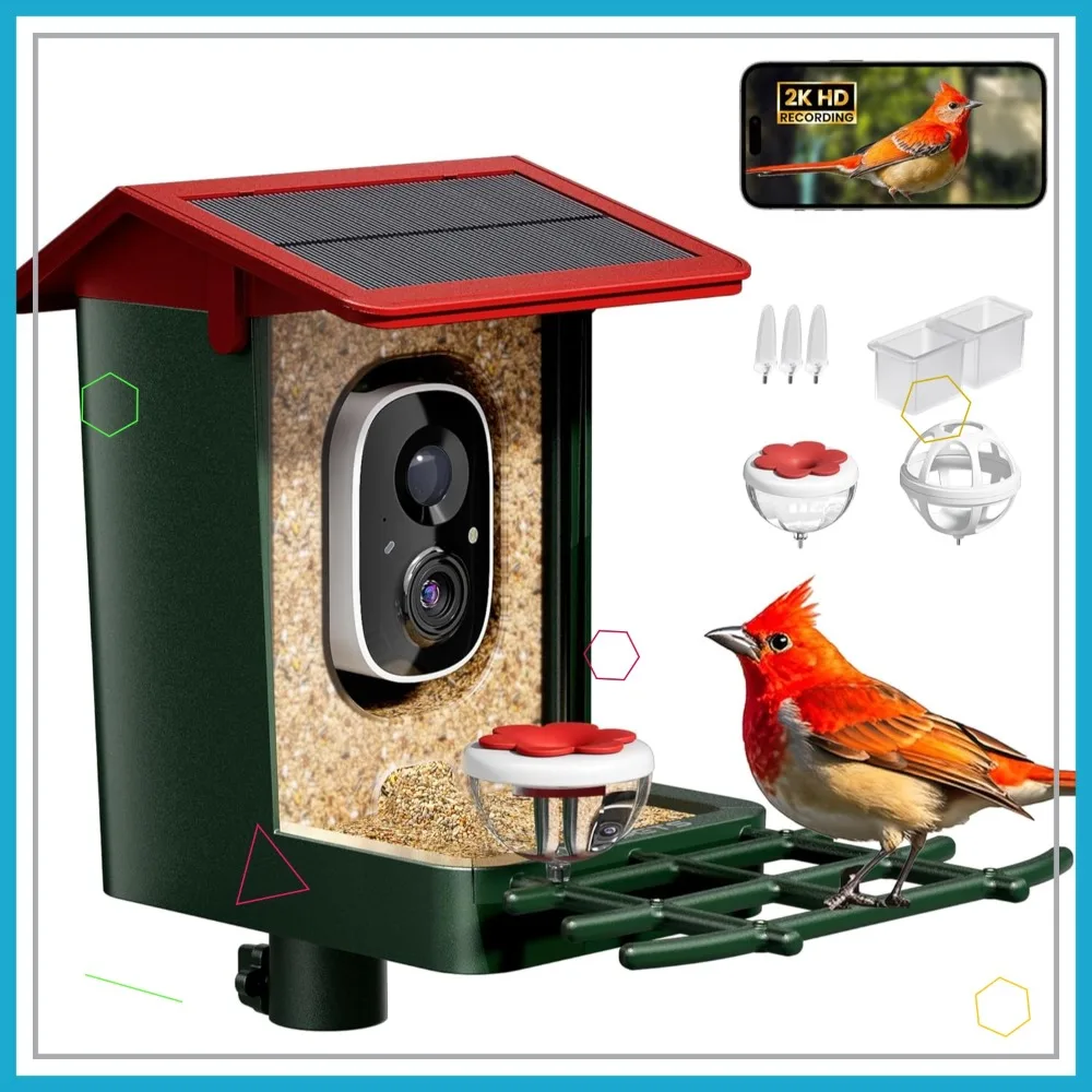 

Smart Bird Feeder with Camera Solar Powered, 2K HD Video, AI Bird ID, Instant Alerts, Weatherproof, Gift for Bird Lovers, Red