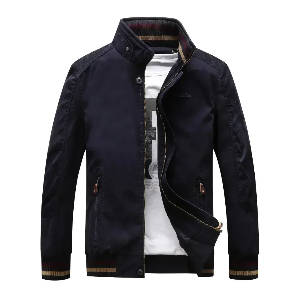 Men's Windbreaker Cotton Jackets Stand Collar Solid Jacket Coats Male Streetwear Zipper Pocket Design Daily Coats for Men