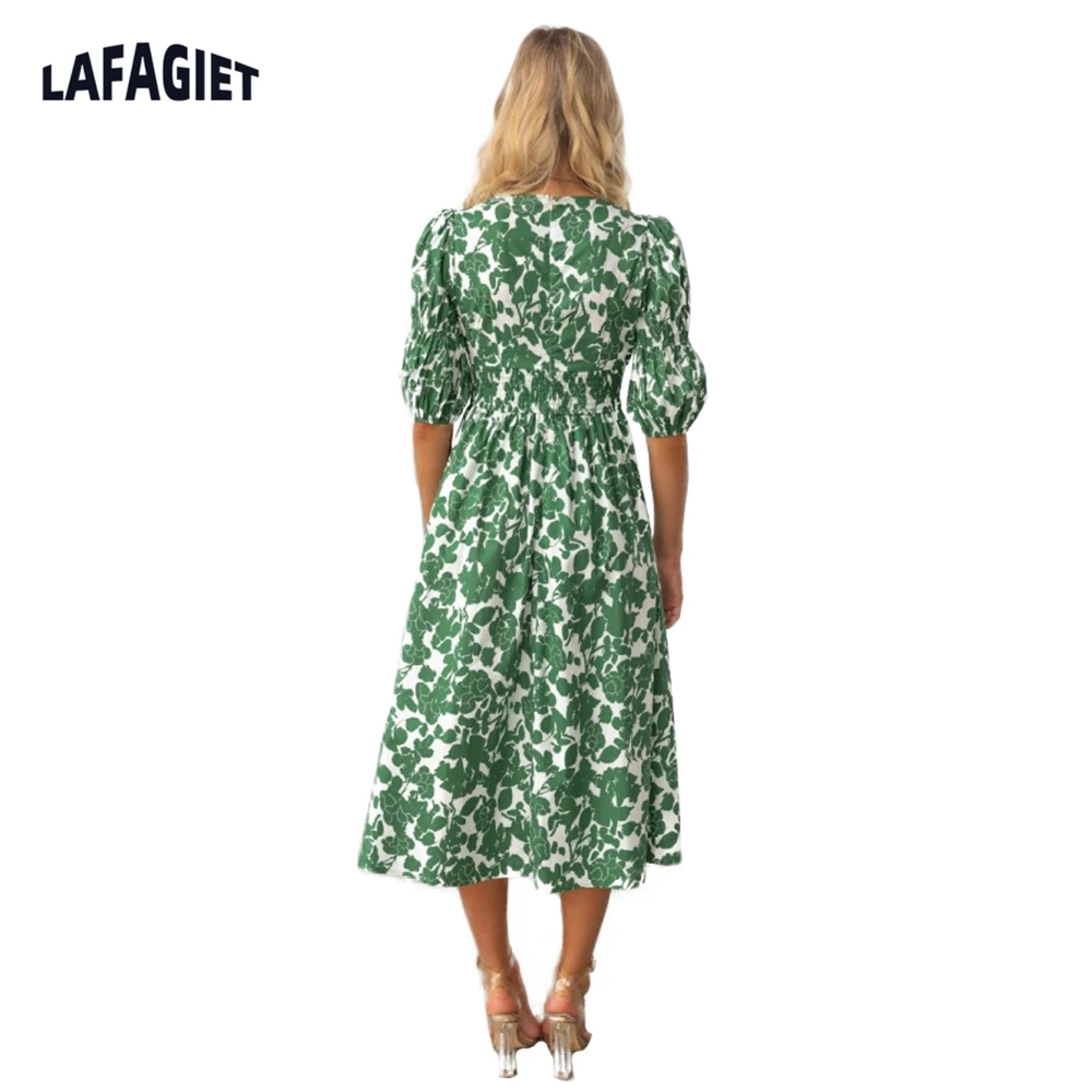 Flower Print Women Dresses   Summer 2022 Sexy  V-neck Pastoral Style Loose And Breathable Elbow Sleeve Skirt A Line Mini Dress