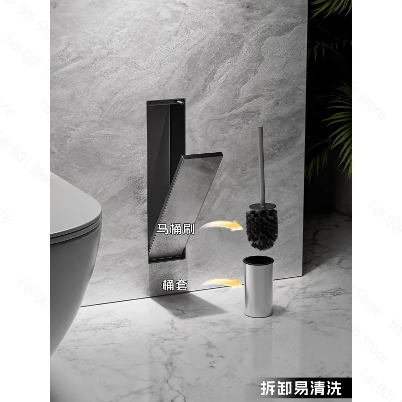 Bathroom toilet side stainless steel niche toilet brush embedded silicone brush into wall hidden model