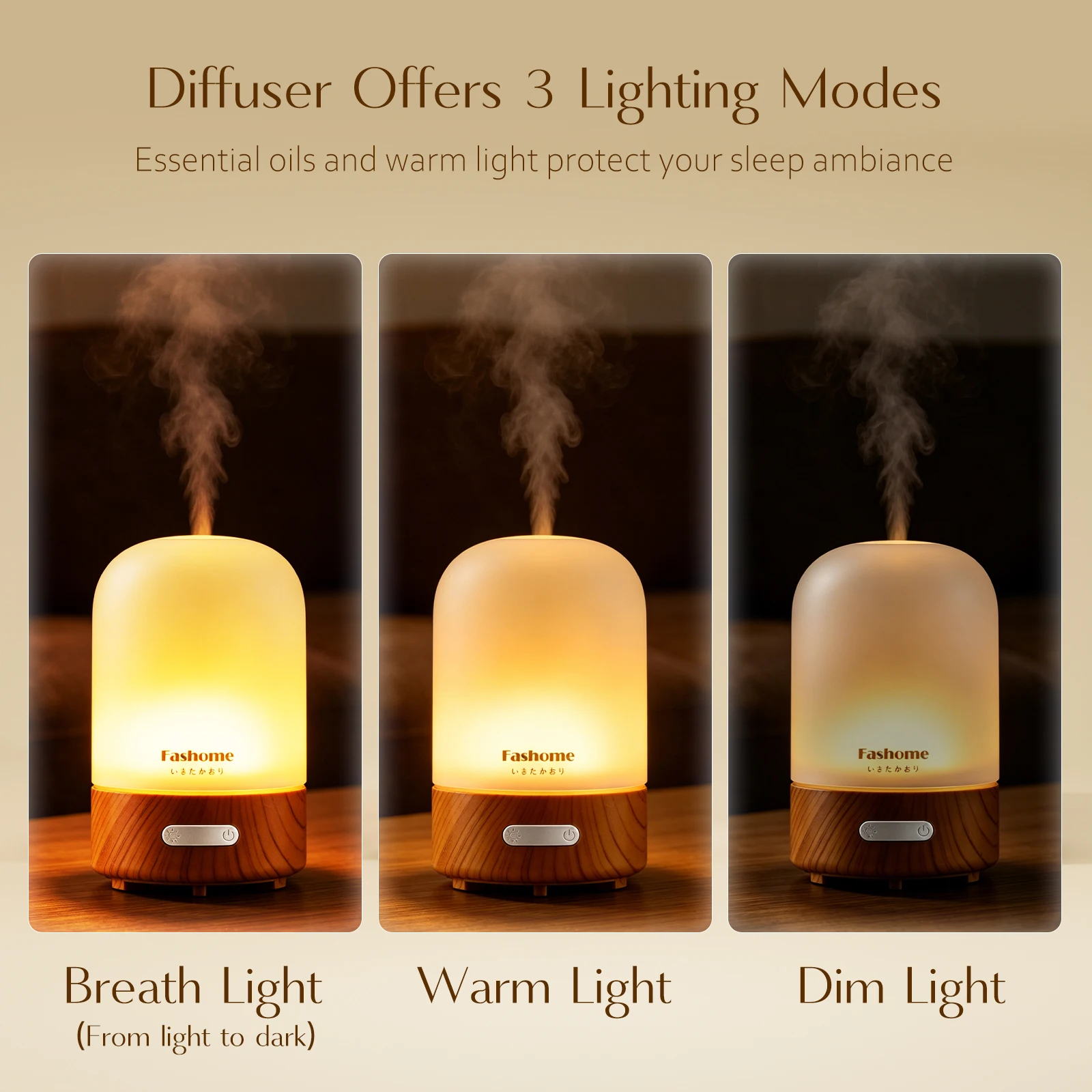Essential Oil Diffuser, Ultrasonic Aromatherapy Humidifier, Hand Blown Glass Aroma Diffuser, Auto Shut-Off, Warm White Lights, 100ML Capacity Water Tank