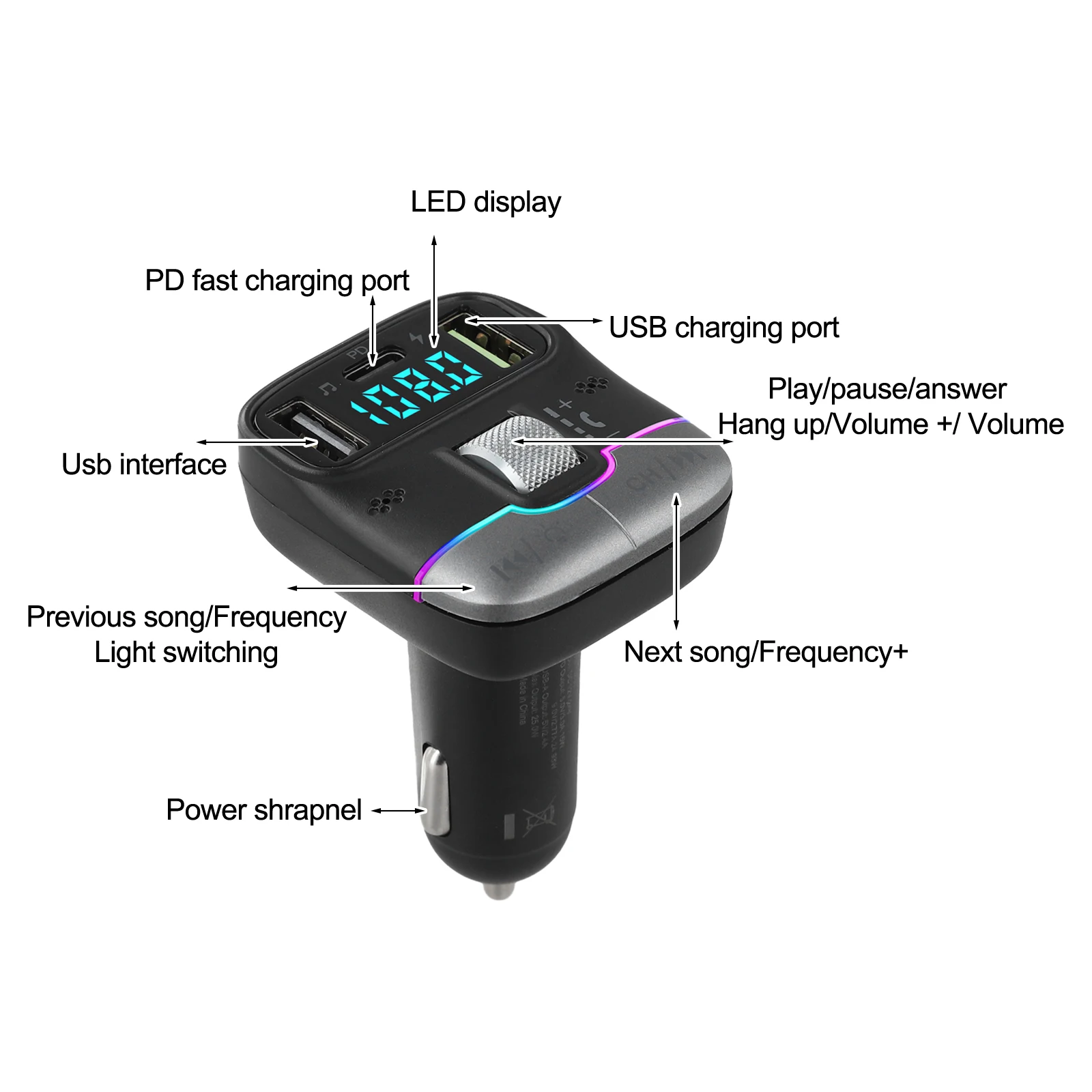 Fast Charging Compatible Car MP3 Player designed for 12V 24V Vehicles featuring Enhanced Driving Experience Lights