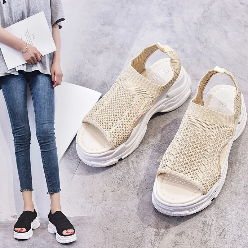 

Women's Shoes Sandals 2024 Summer Thick-soled Mesh Muffin Bottom Fashion Casual Shoes