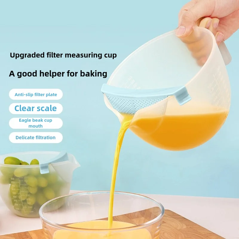 

1pc filter measuring cup, food grade with graduated baking egg mixture, egg mixing cup with filter screen, baking measuring cup