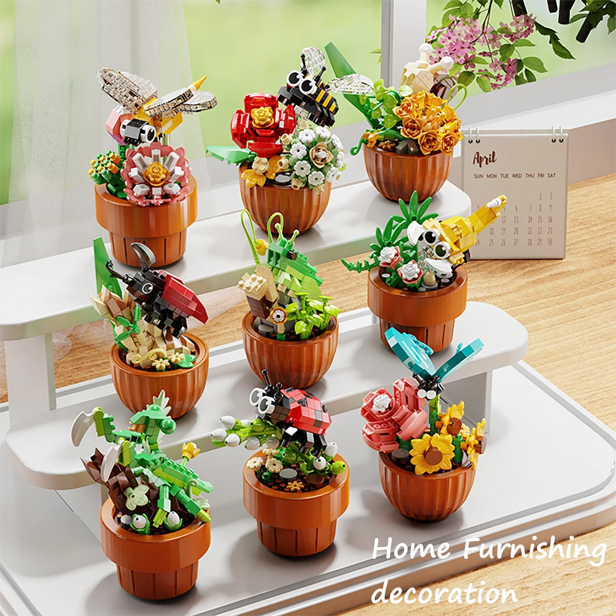 Eternal flower insect potted Bee biomimetic micro particle assembly building block puzzle toys desktop ornament children\'s gifts