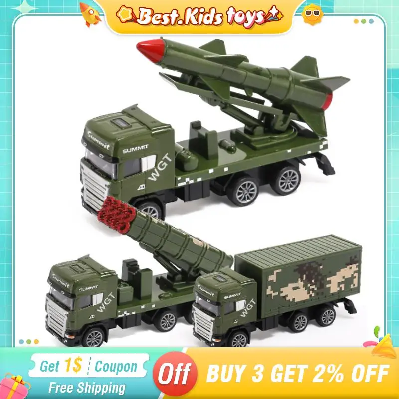 1/64 Alloy Transport Rocket Truck Model Pull Back Vehicle Kids Toys Can Move 360 Rotation Simulation Engineering Car Boys Gift