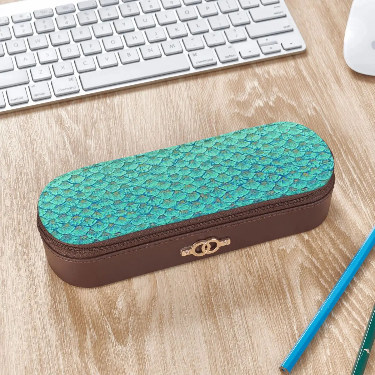 Mermaid Fish Scale Leather Pencil Case Pen Holder Storage Stationery Supplies Pen Box Pencil Bag for Boy Girl School