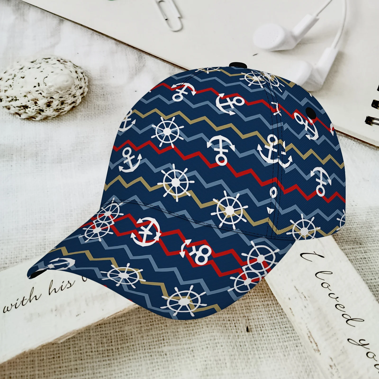 Nautical Anchor Ship Wheel Print Baseball Cap Navy Pattern Adjustable Dad Hat Breathable Sun Hat for Men Women