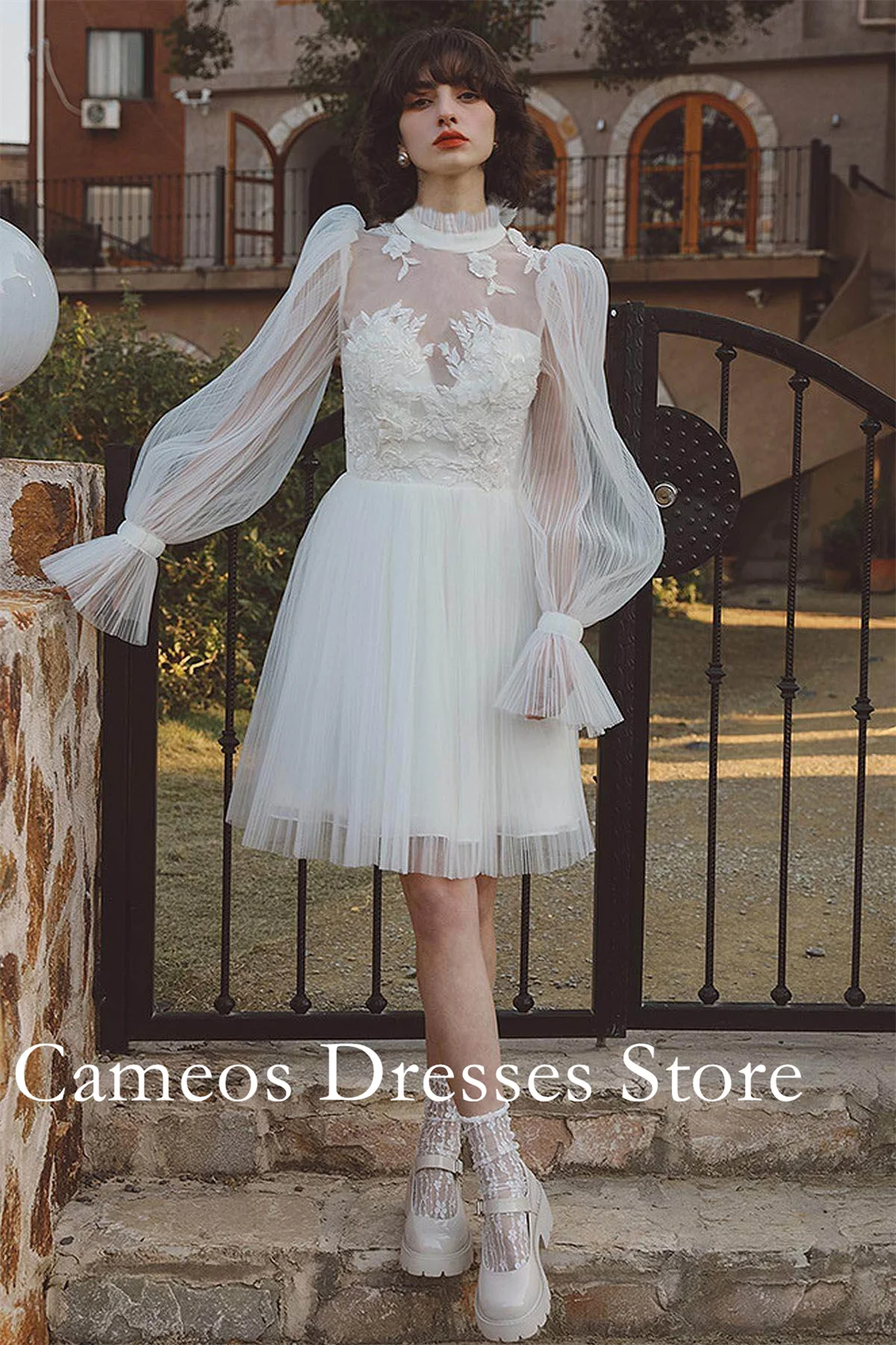 SONDR индивидуальные мини-платья выше колена с высоким воротом, короткие свадебные платья, тюлевые аппликации, рюши, платья невесты, женские свадебные платья