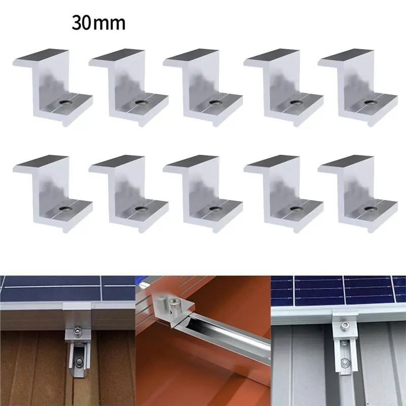 ABRN-10Pcs Solar End Clamp For PV Module Racking Mount System Accessories Photovoltaic Mounting