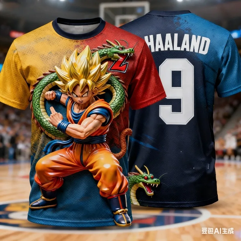 2026 Summer Anime Dragon Ball Wukong # 9 Haaland Short Sleeved Shirt Adult Children Multiple Fashionable Casual Sports Shirts