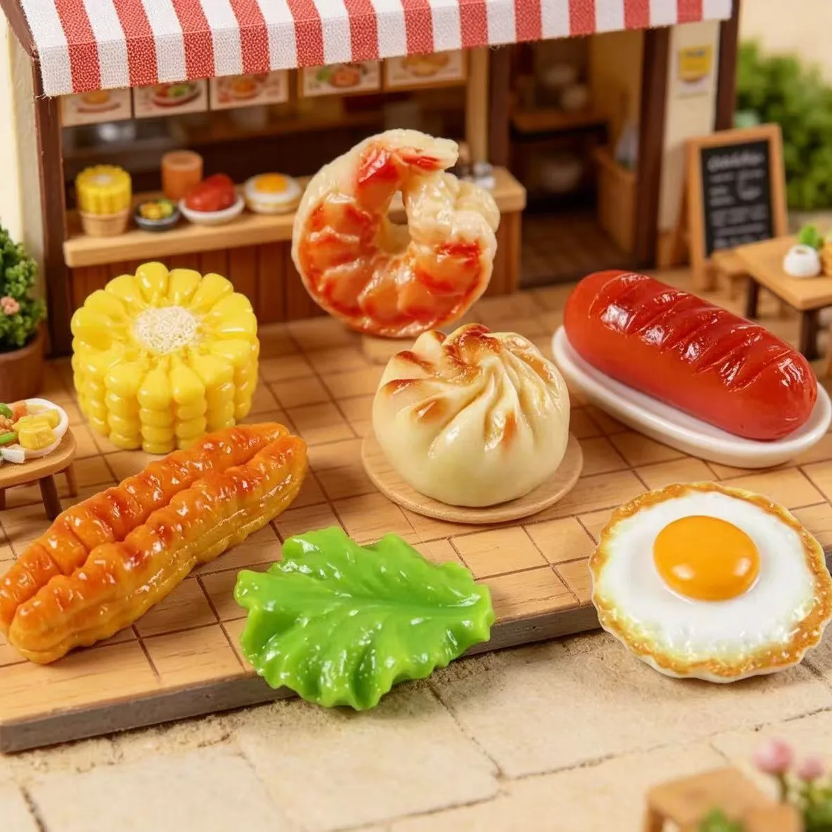 7PCS Chinese Breakfast Simulation Play Food Set Hong Kong Dim Sum Bun Youtiao Corn Egg Sausage Miniature Desk Decor