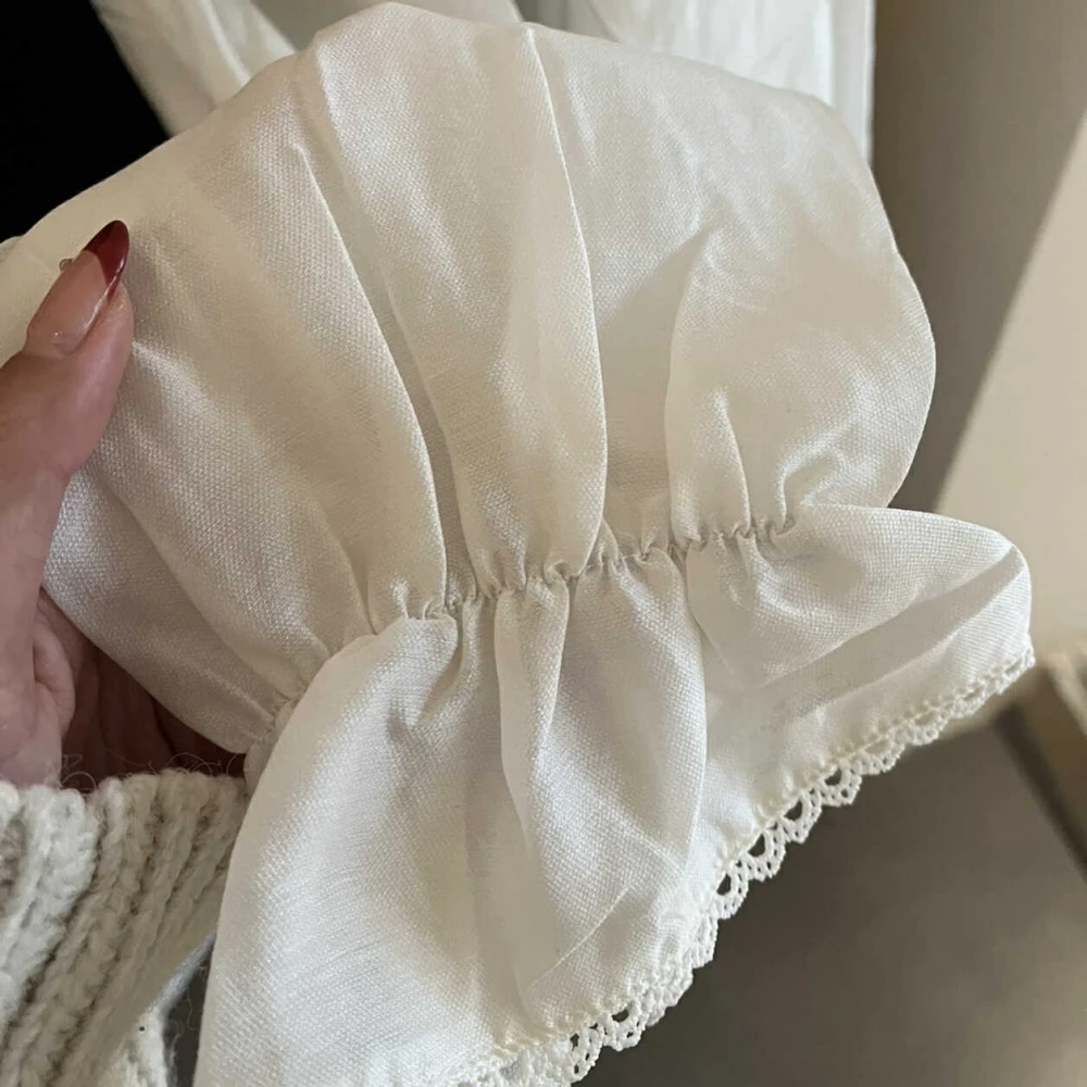 แฟชั่นหวาน Tencel เสื้อผู้หญิงเกาหลีฤดูใบไม้ผลิฤดูร้อน Ruffled เสื้อ V คอยาวแขนยาว Beige เสื้อ