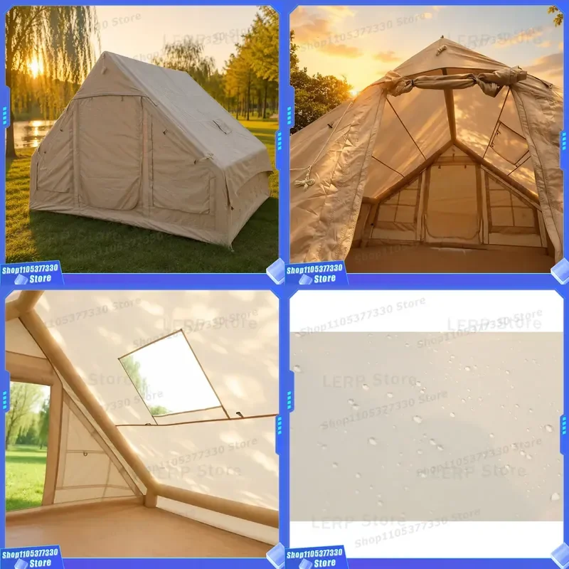 Single Door Inflatable Tent 6.3sqm Entry-Level 210D Oxford Cloth Khaki Glamping Air Cabin Simple Structure Budget Outdoor
