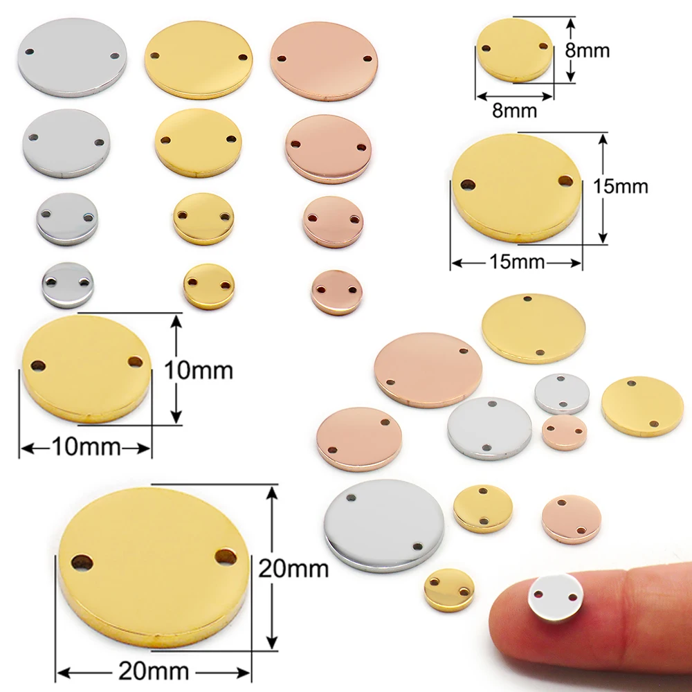 20PCS Wholesale Stainless Steel Metal Round Accessories With Double Holes Pet Ornaments Personality Fashion Jewelry Accessories