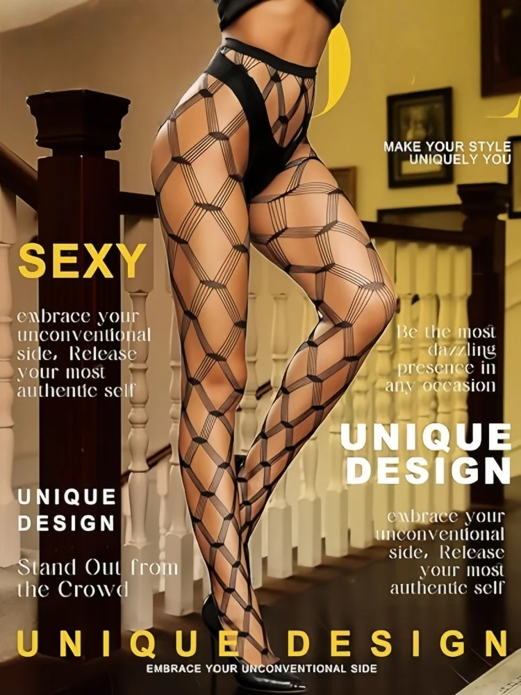 Sexy High Waist Tights Fishnet Stockings for Womens Patterned Thigh High Suspenders Pantyhose One Size