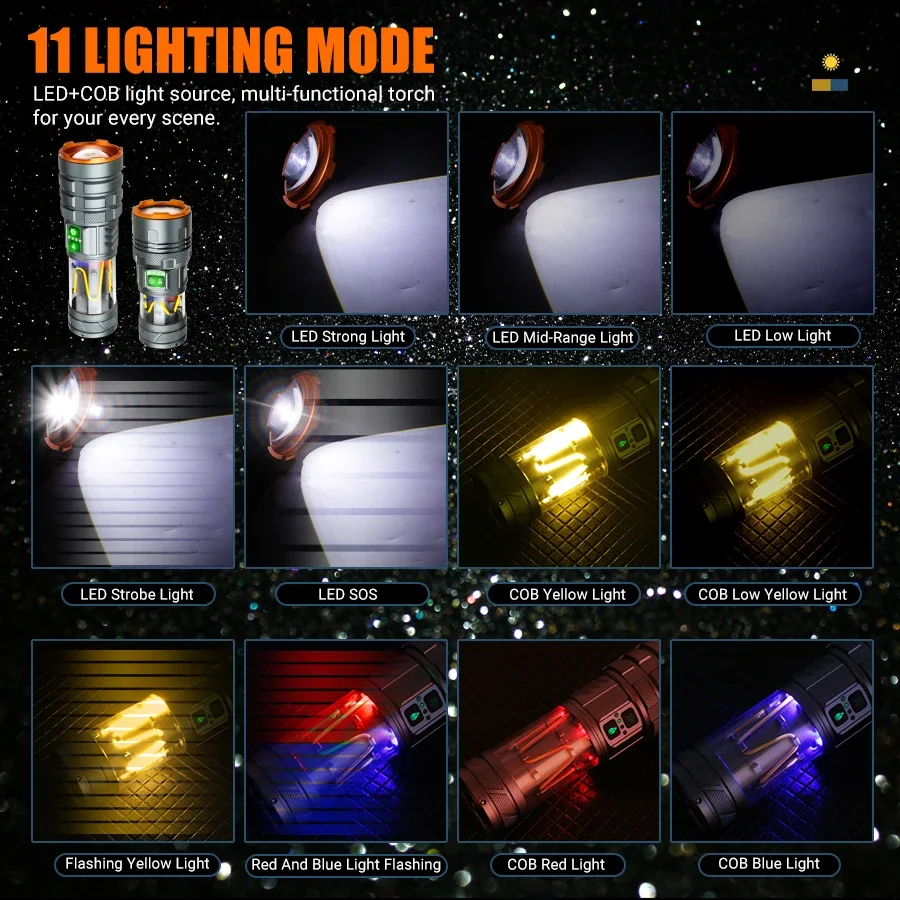 New Led Flashlight USB Rechargeable Tactical Emergency Flash, Telescopic Zoom Portable Battery Lamp Outdoor Camping Flashlight