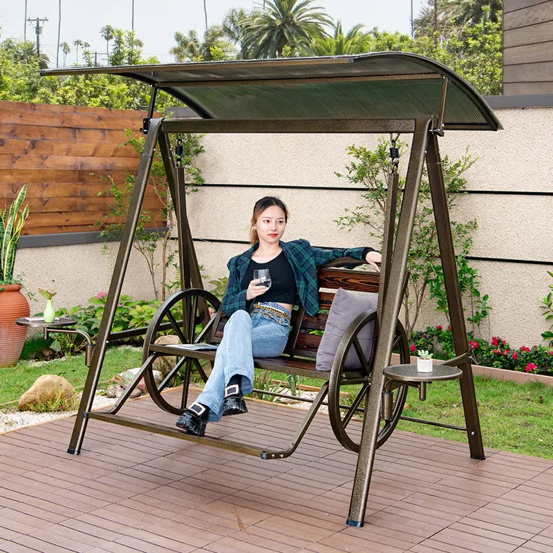 HW-19 Garden Swing Hanging Chair Household Rainproof Sunscreen Outdoor Leisure Antiseptic Wood Balcony Rocking Chair