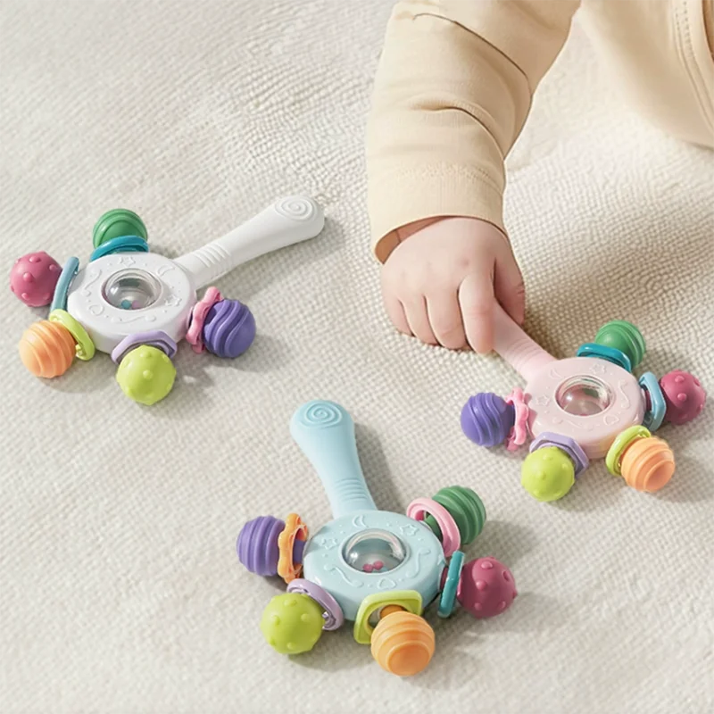 Jouet apaisant pour enfants, cloche à manivelle, colle à dents, peut mordre les dents, poignée de meulage, entraînement, bâton à manivelle