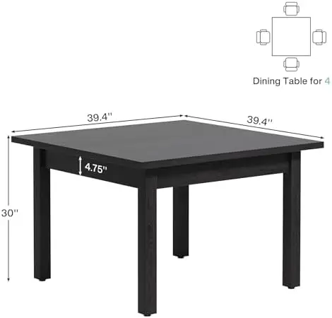 39.4-Inch Square Conference Table for 4 People, Small Wooden Meeting Room Table with Solid Wood Legs and Thicken