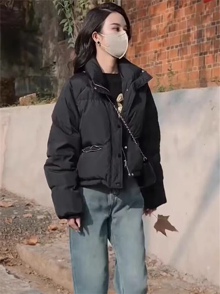 

Puffer Jaet Women's ort Thiened Winter Outerwear Korean Sle Loose Fit Bla Bread Sle ort Coat for Small Figures