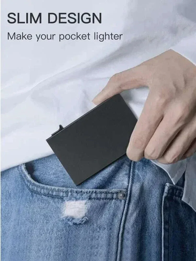 가장 간단한 남성용 팝업 카드 홀더 RFID 차폐 신용 카드 지갑 알루미늄 합금 카드