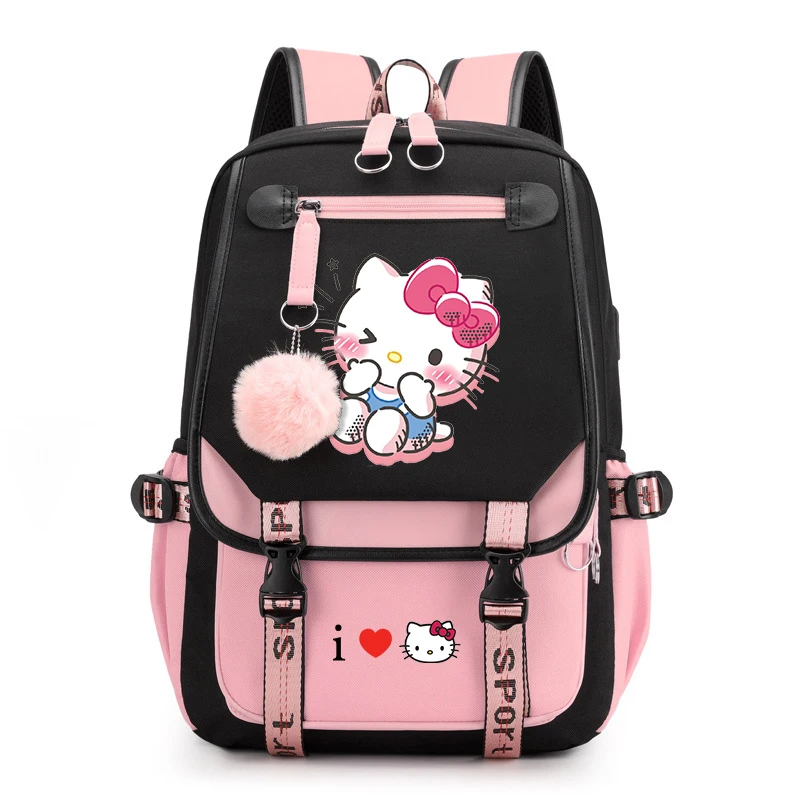 Sanrio Hallo Kitty Mädchen Rucksäcke Teenager USB Aufladen Laptop Rucksack Frauen Rucksack Reisetasche Mochila