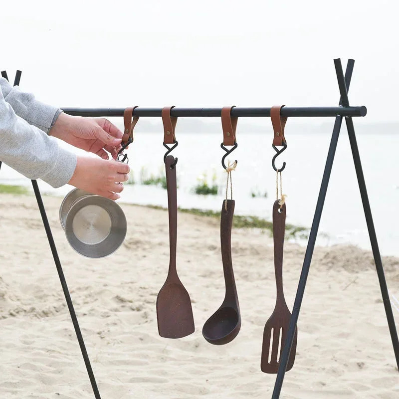 1/5pcs Outdoor Camping Hooks Leather Hanging Hooks S-Shaped Rack Portable Camping Hangers Home Kitchen Storage Supplies