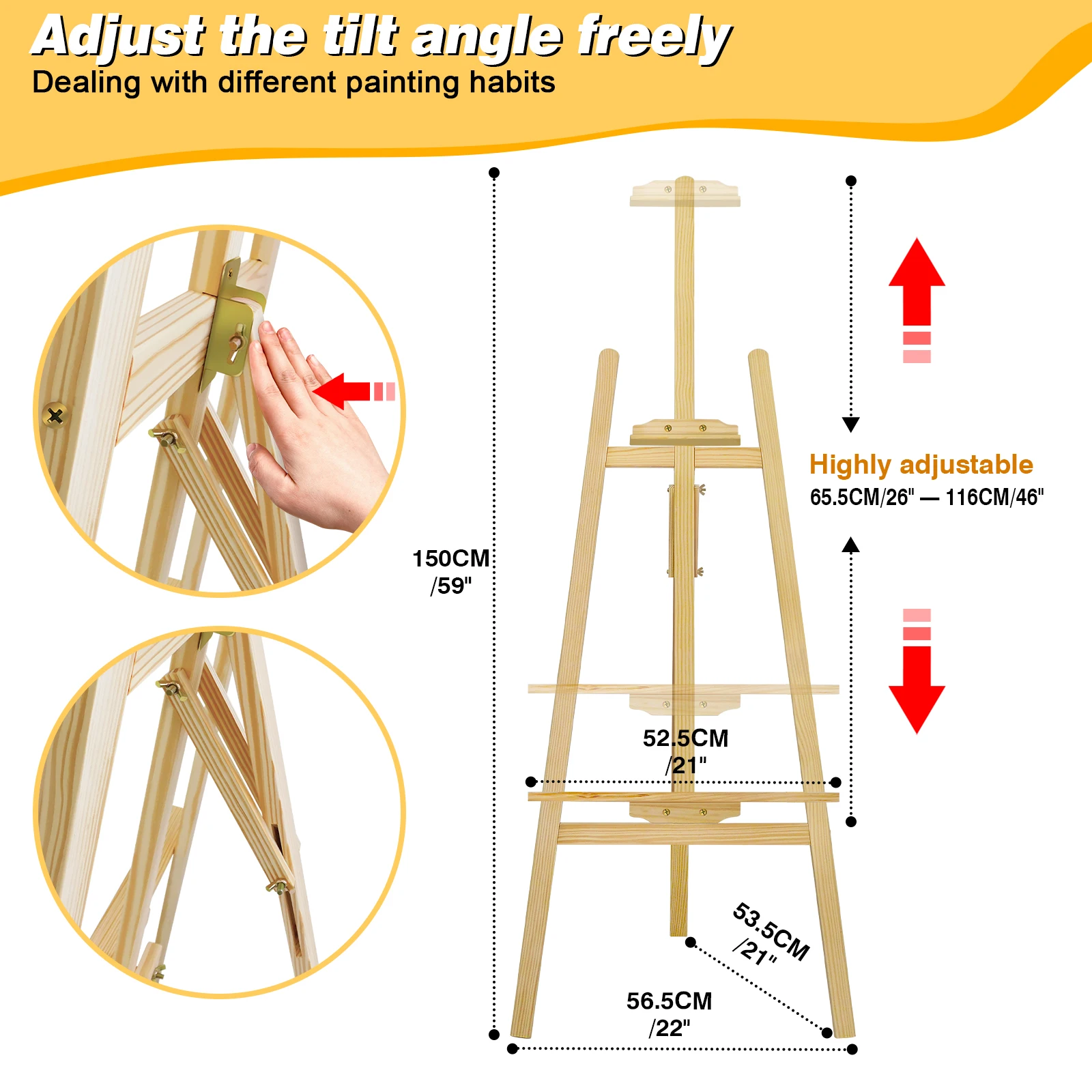 1.5M/1.75M Easel Stand Studio Easel Adjustable Drawing Painting Holder Folding Art Stand for Wedding Wooden A-Frame Display Drawing Board for Painting image 3
