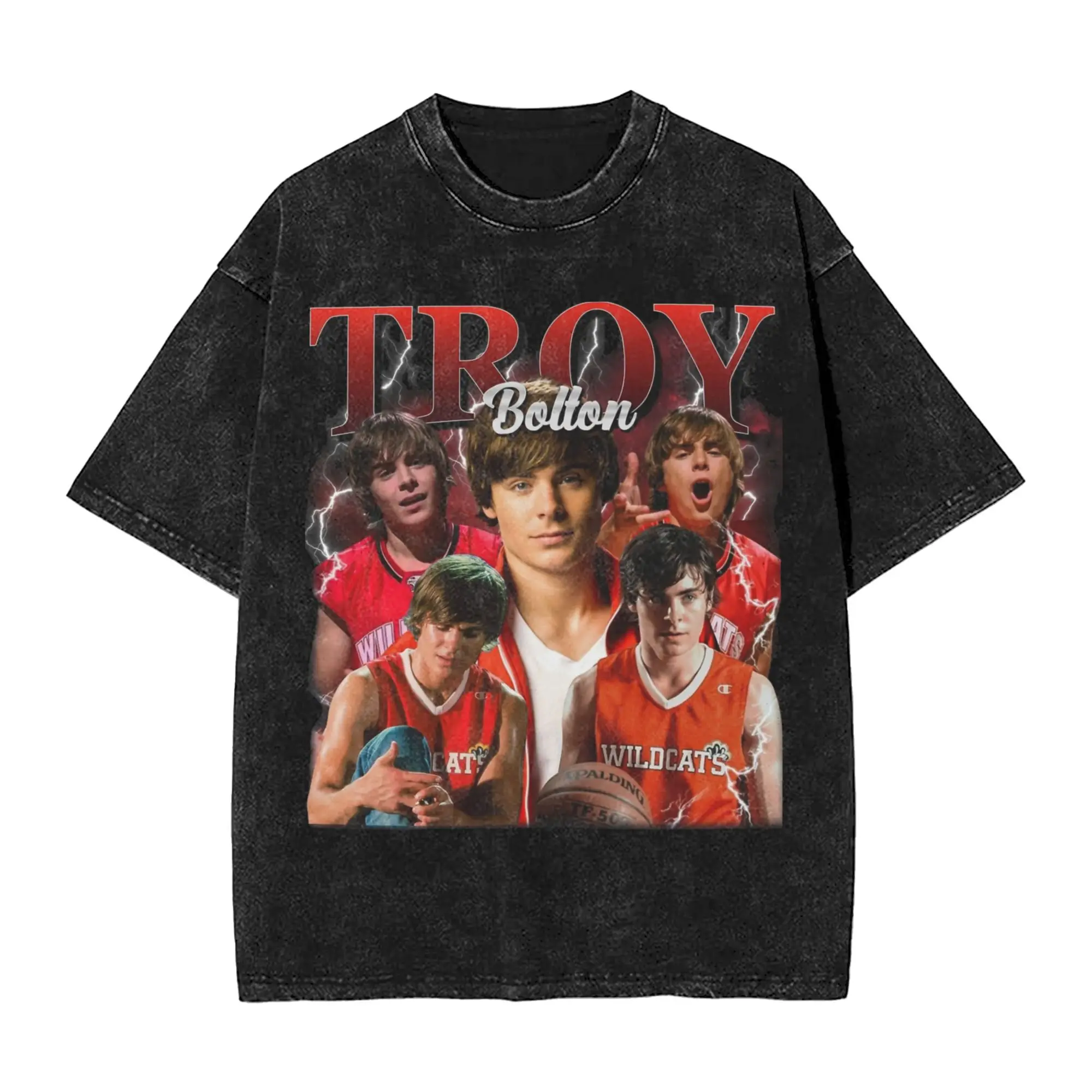 Washed T Shirt Vintage Troy Bolton The Musical Hip Hop T-Shirt Oversize Streetwear Short Sleeve Summer Tops Tees for Men Women