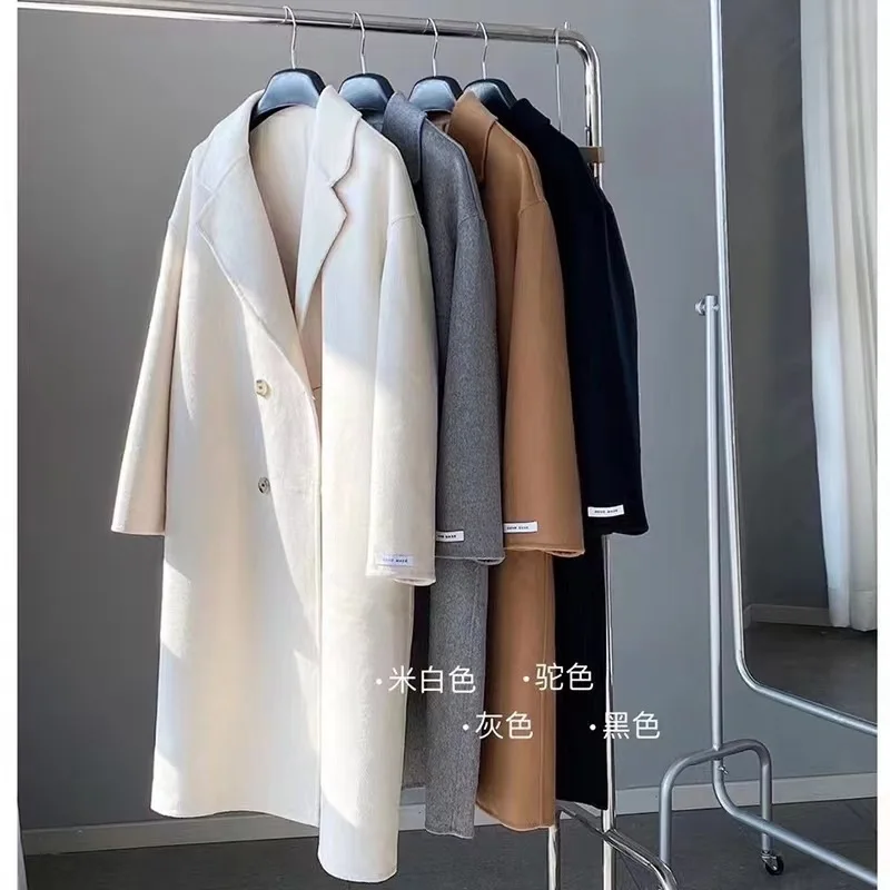 2023 Autumn Women Drouble Breasted Woolen Coat Fashion Loose Style Women Winter Clothes Long Coats Tops New