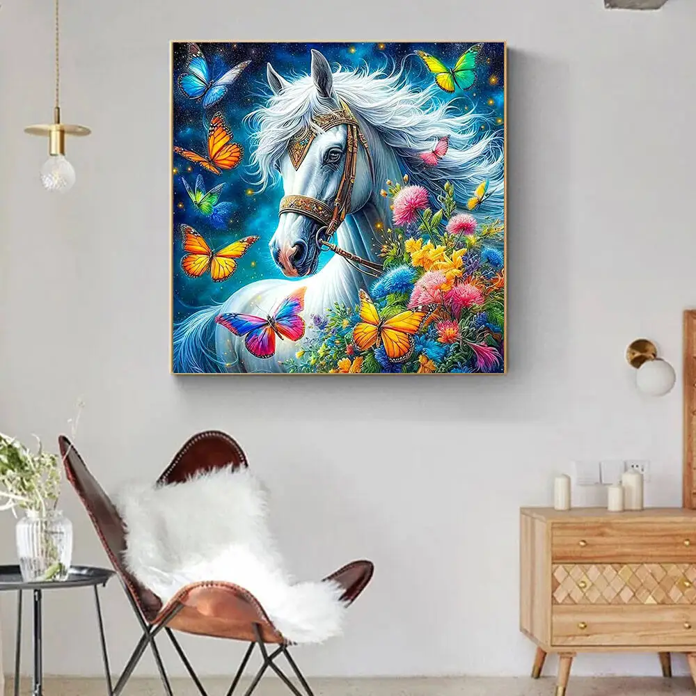 Huacan Full 5D DIY Diamond Painting Horse Butterfly Diamond Mosaic Animal Flower Complete Kit Picture Of Rhinestones view 3