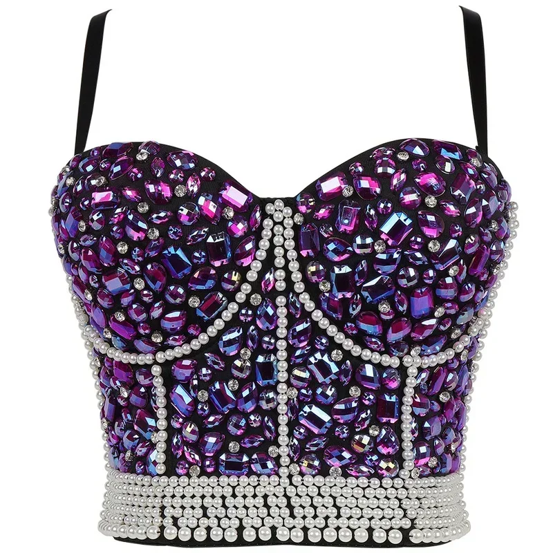 Reggiseno da donna Sexy fatto a mano con strass corsetto vestiti da festa Lady reggiseno Push Up donna top abbigliamento gotico Shaper reggiseno