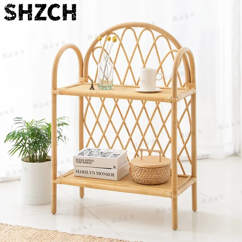 Ins Children Room Rattan Storage Woven Rack Multilayer Living Room Library Storage Cabinet Decorative Shelves