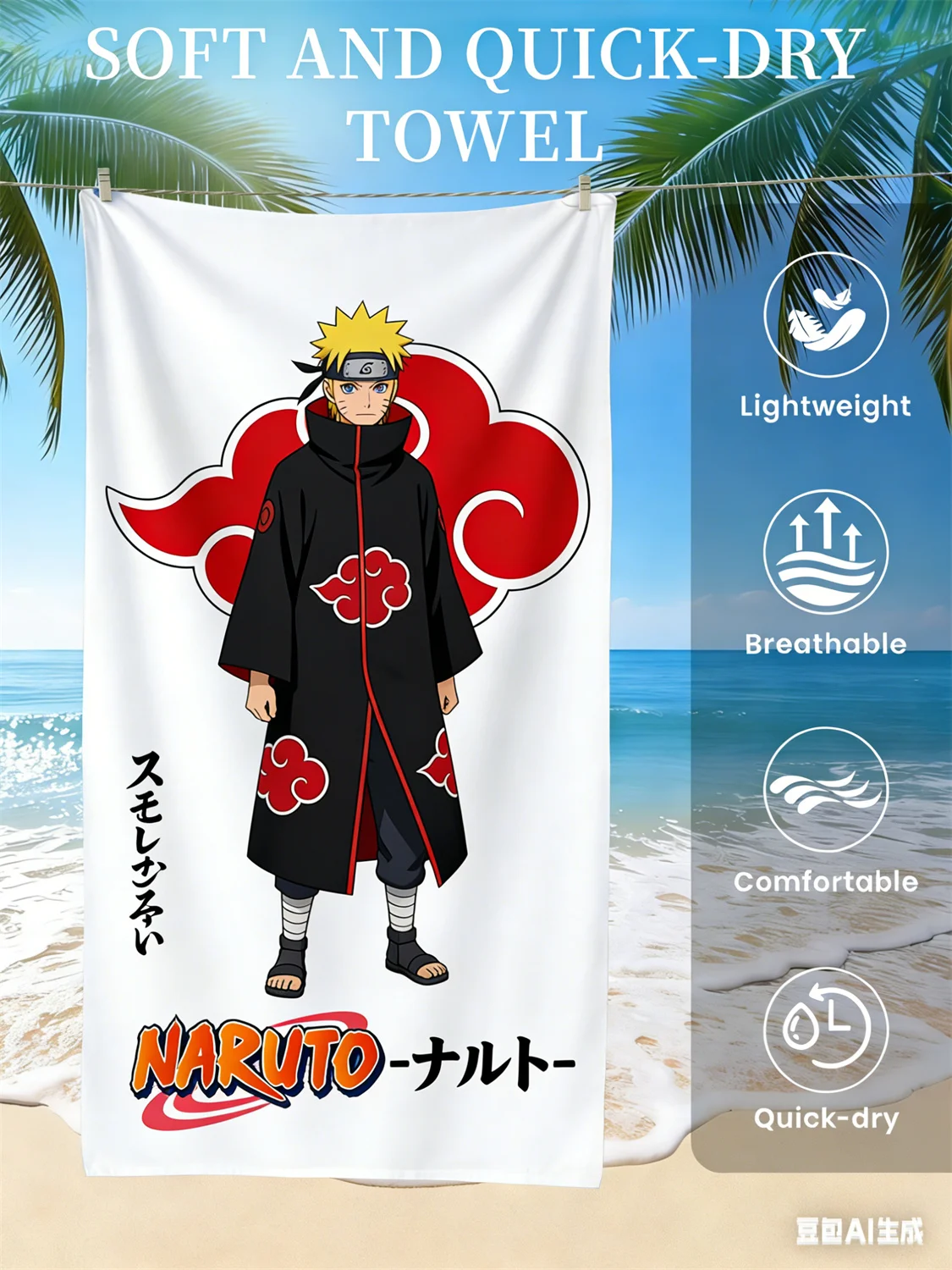 

Naruto Beach Towel, Anime Fan Favorite Character Print Quick-Dry Towel for Beach, Pool, Vacation and Anime Enthusiasts