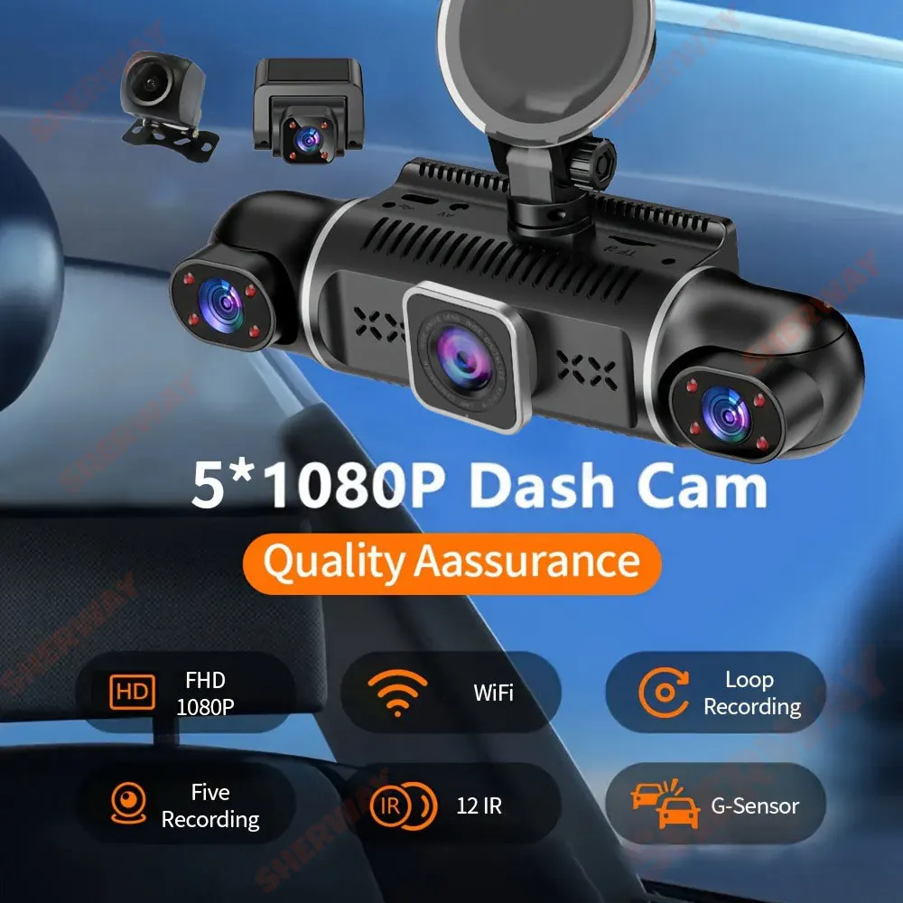 5 Channel Dash Cam UHD 1080P 5-Lens Inside Vehicle Car DVR 360° All Sides Car Camera Wifi Video Driving Registrator GPS Dash Cam