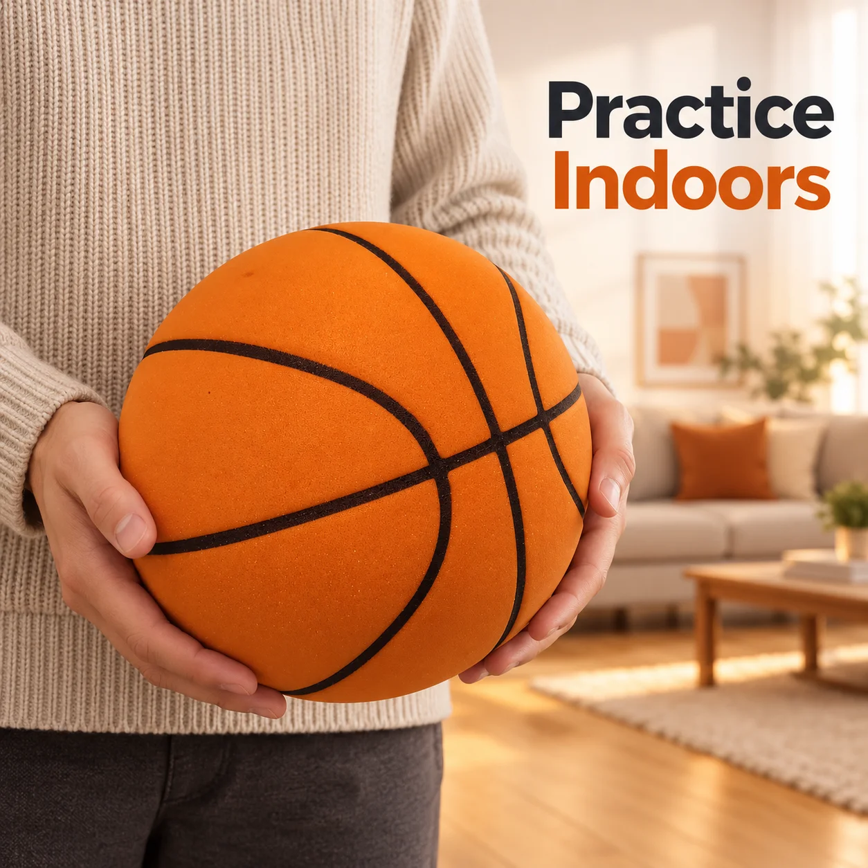Indoor PU Foam Basketball with Grooved Lines, Orange or Brown Ball for Home Dribbling Practice