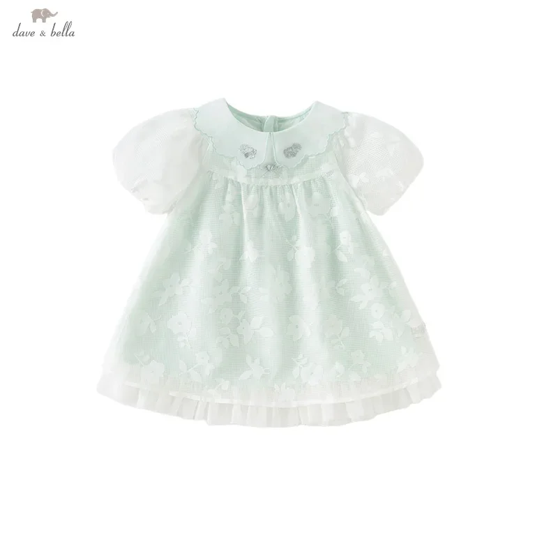 Dave Bella Girls Baby Summer Princess Dress Children\'s Sweet Charm Cute Mesh Puff Sleeve Green Fashion Dress Party DB2251622