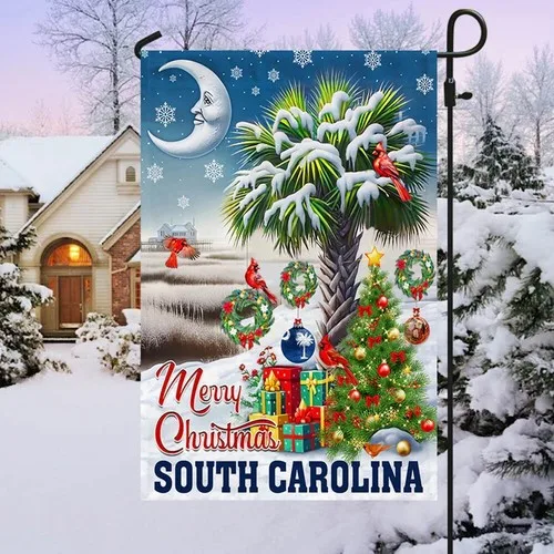South Carolina Merry Christmas Palm Tree Cardinal Winter Flag Graden Flag RRM LLP LLX uui
