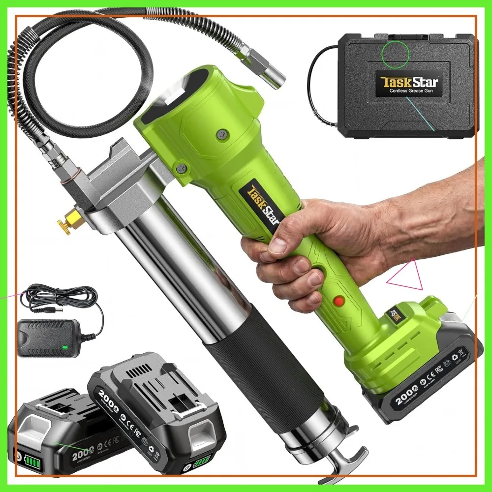 

Cordless Grease Gun Kit with Lock-On Trigger, 2 Batteries & 40" Hose, 14 oz for Tractors & Trucks