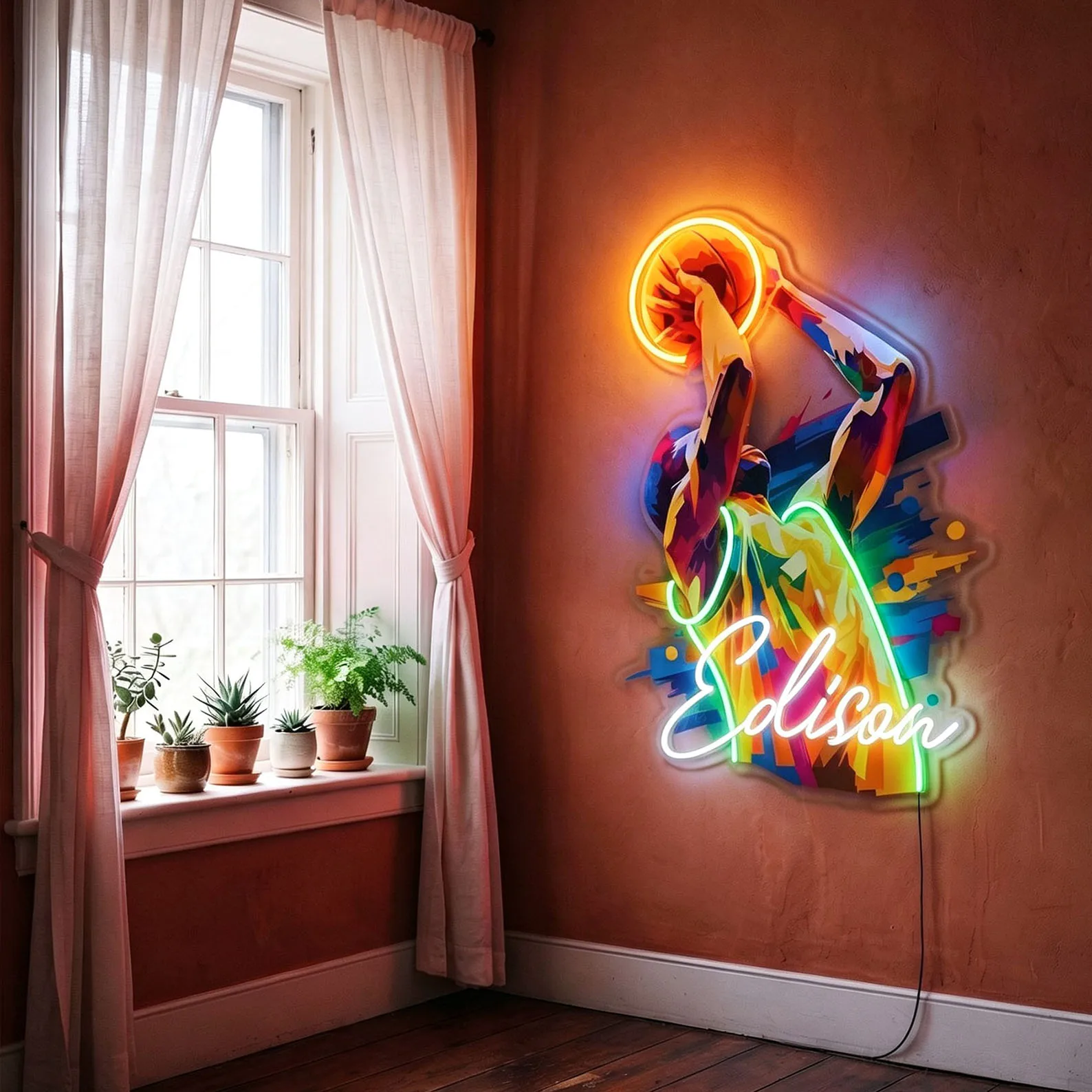 Custom Name Graffiti Basketball Player Printed Neon Sign,Splash Art Jump Shot Player Decor,Basketball Wall art,Sports Lover Gift