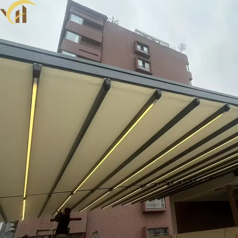 for Large Size Wide Waterproof Retractable Pergola Full Area Shading Rainproof Outdoor Awning Balcony Aluminum Frame