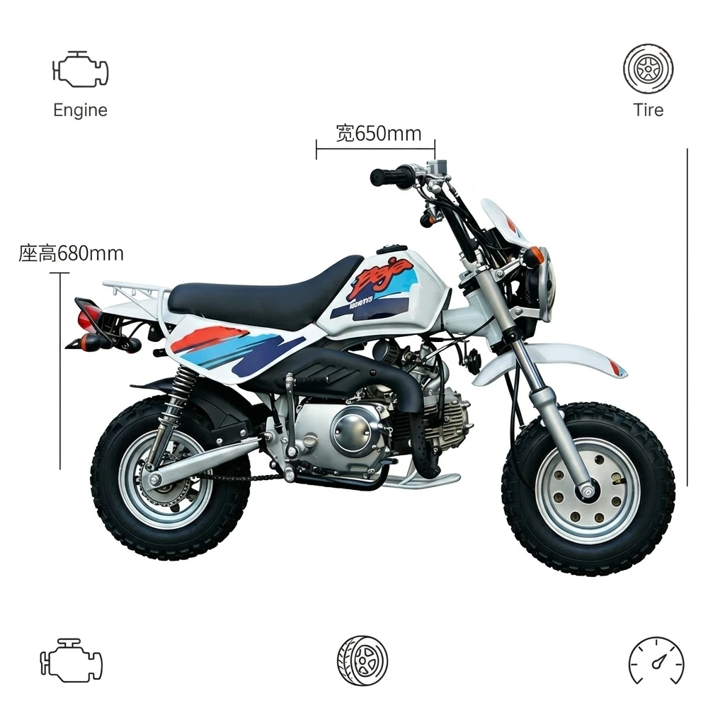 110cc Retro Monkey Baja Pit Bike, 4-Stroke Off-Road Mini Dirt Bike Twin Headlight Fuel Motorized Trail Motorcycle for Adults.