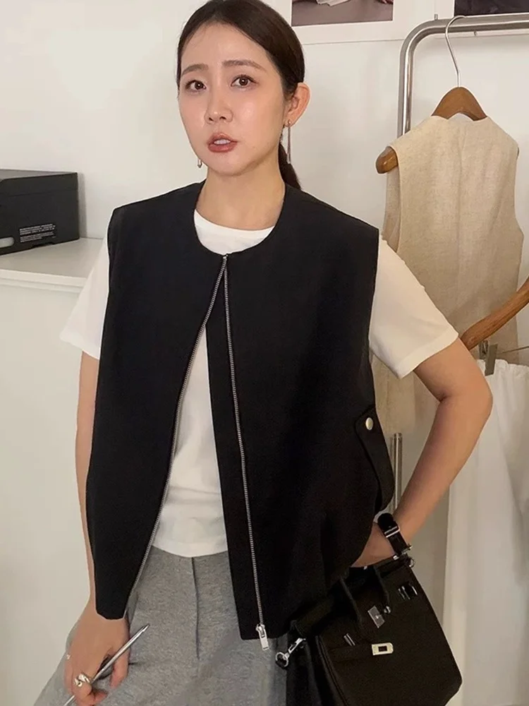

Faionable Zipper Design Layered Vest Svel Commute Women's Top Casual Loose Fit Spring 2025 New Sle Versatile Jaet
