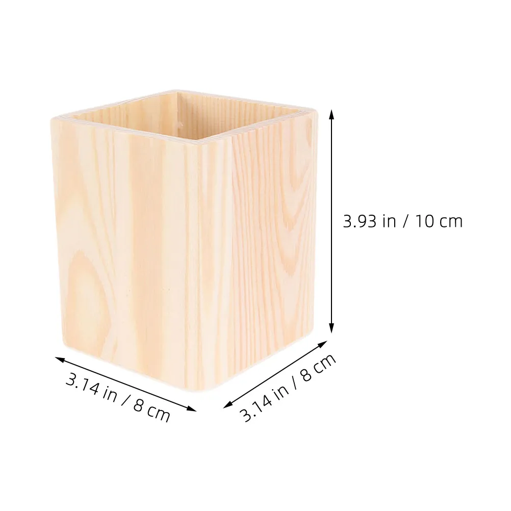 Blank Unpainted Wooden Pen Holder Pot Classic Style Desktop Pencil Container Storage for Office Makeup Brushes