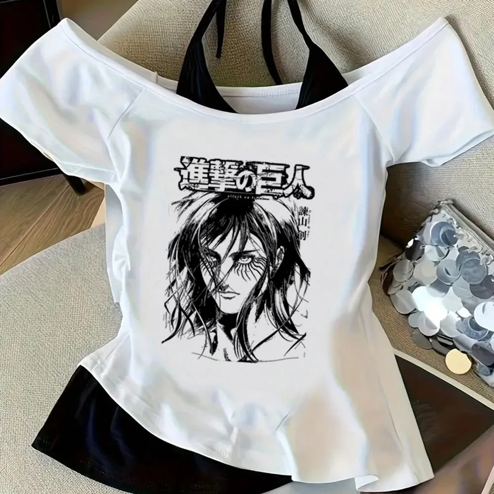 Attack on Titan crop top girl baddie kawaii goth meme scene  tshirt jojifuku cheap kawaii party 2000s