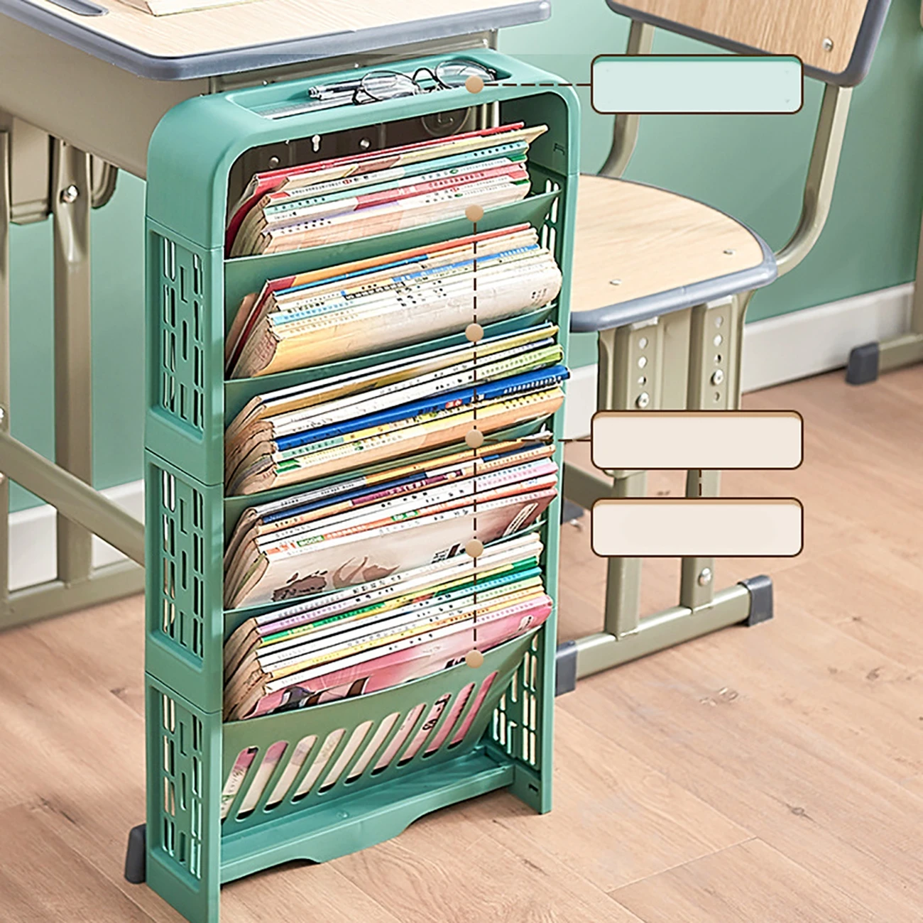 

5 Layers Desk Side Bookshelf Books Magazines Newspaper Storage Rack Convenient and Space-saving Bookshelf Classroom Home Office