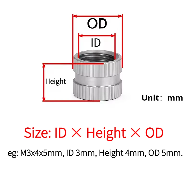 M5 M6 M8 M10 3D Printing Nuts stainless steel Nut Inserts Double Knurled Injection Embedded Hot Melt Heat Nutsert GB809