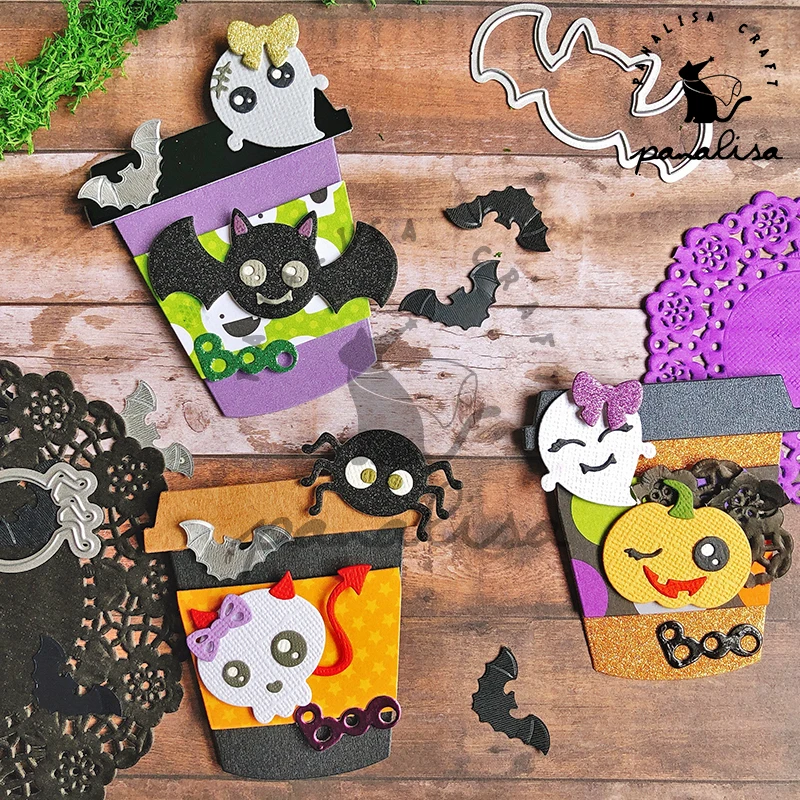 Panalisacraft adornos de Halloween, troqueles de corte de Metal de murciélago lindo, álbum de recortes de halloween, tarjeta de papel, grabado artesanal