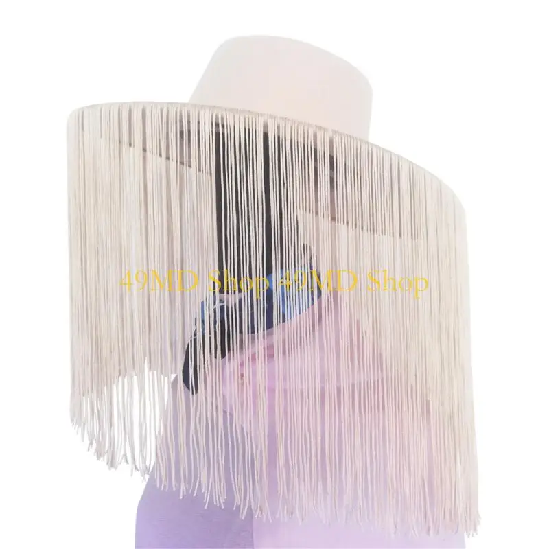 49MD Durable Outdoor Cowboy Hats Fringe Design White Pink Adjustable Fit Soft Fabric Perfect For Prom Costumes Festivals